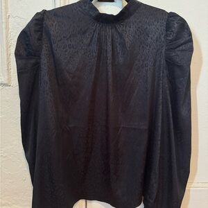 HYFVE Black Puff Sleeve Blouse with Mandarin Collar